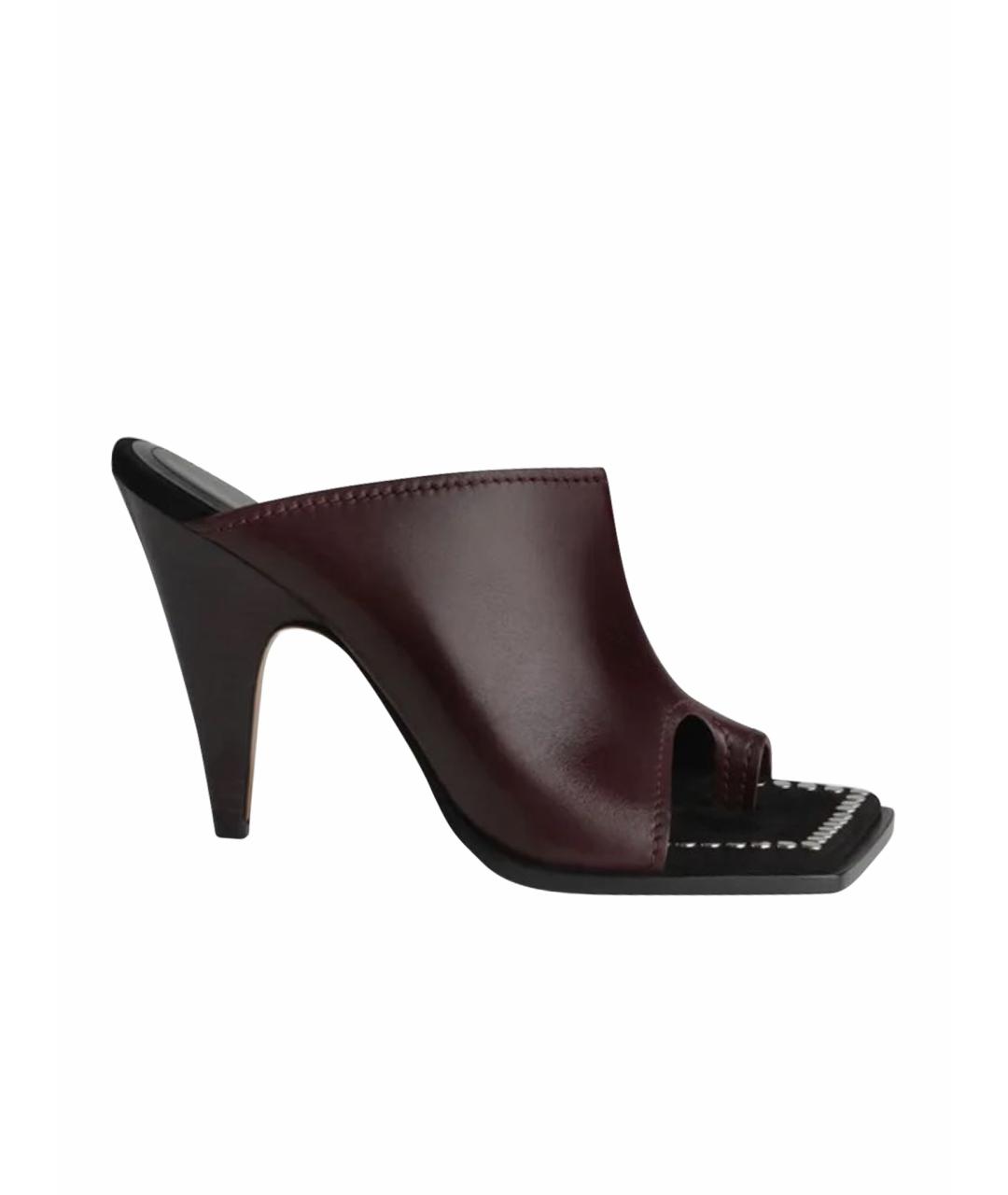 PHOEBE PHILO Бордовые кожаные мюли, фото 1