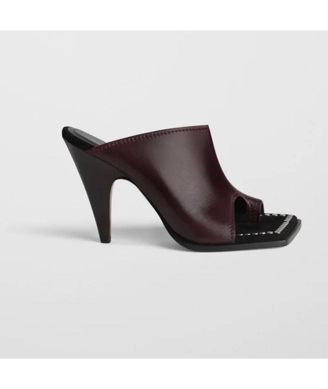 PHOEBE PHILO Бордовые кожаные мюли, фото 7