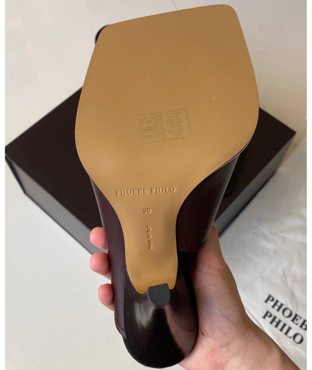 PHOEBE PHILO Бордовые кожаные мюли, фото 5