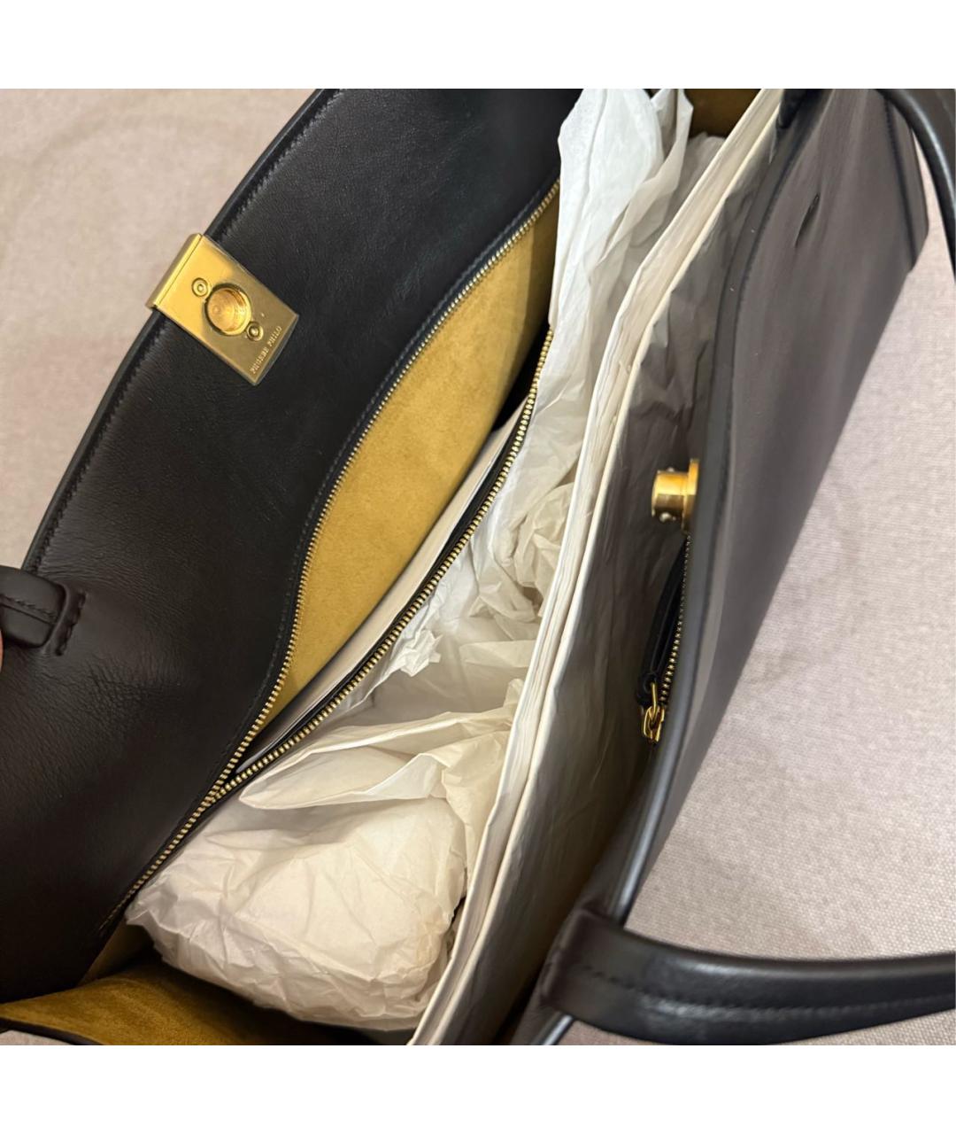 PHOEBE PHILO Черная кожаная сумка тоут, фото 4