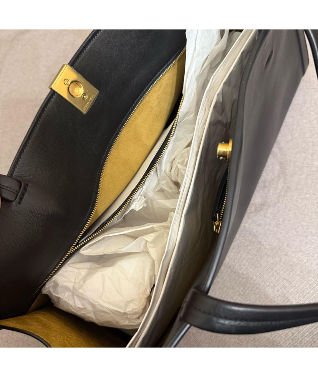 PHOEBE PHILO Черная кожаная сумка с короткими ручками, фото 4