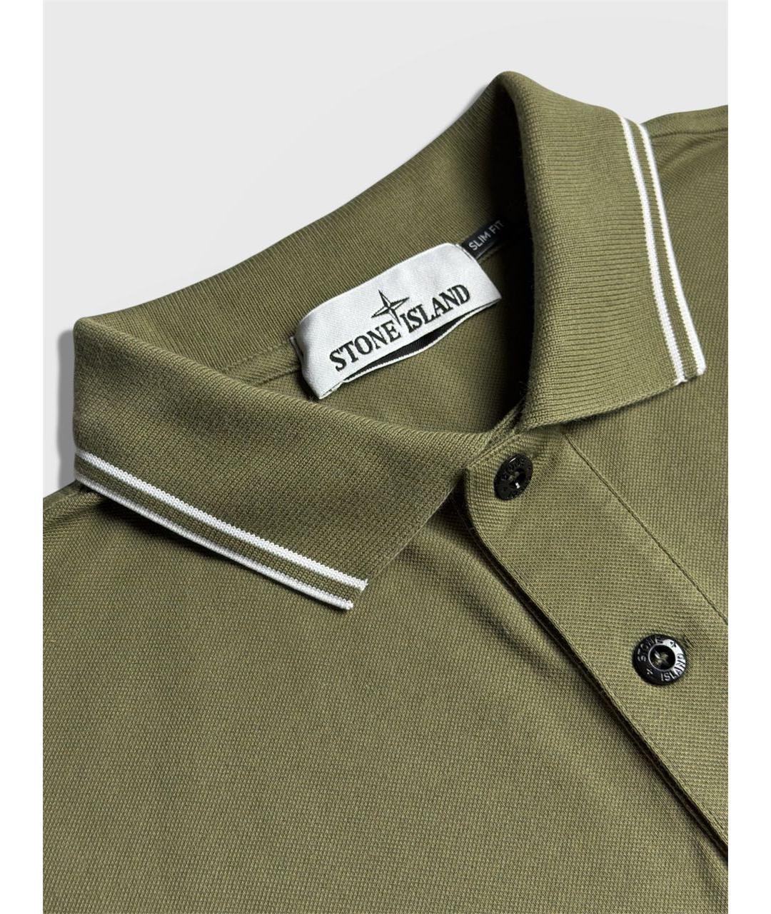 STONE ISLAND Хаки хлопковое поло с коротким рукавом, фото 3
