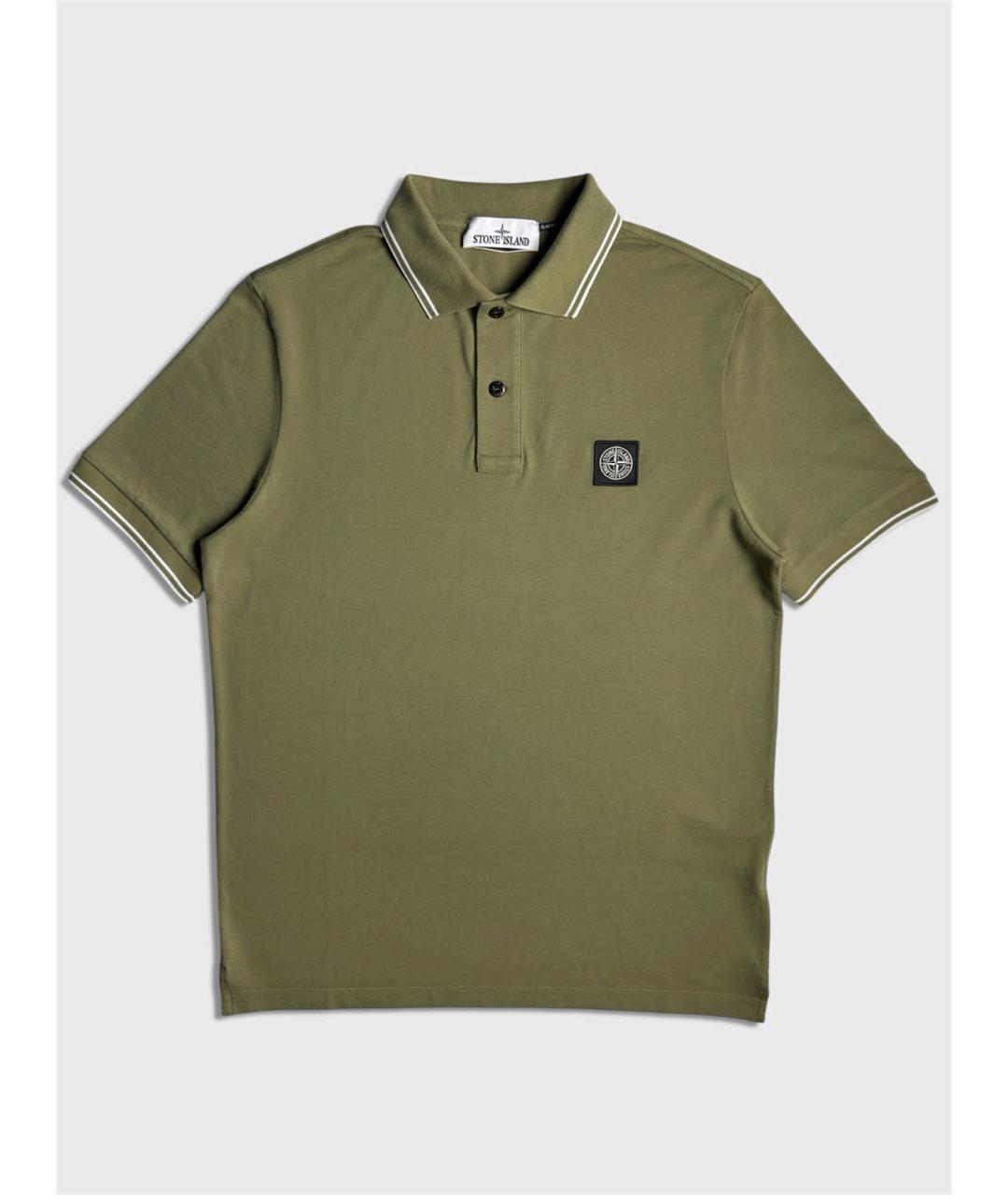 STONE ISLAND Хаки хлопковое поло с коротким рукавом, фото 6