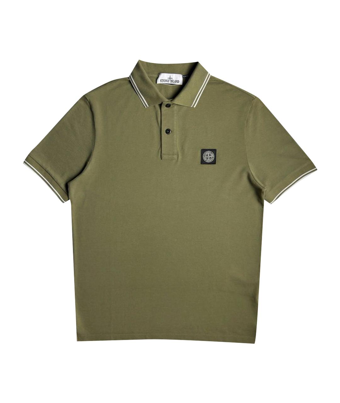 STONE ISLAND Хаки хлопковое поло с коротким рукавом, фото 1
