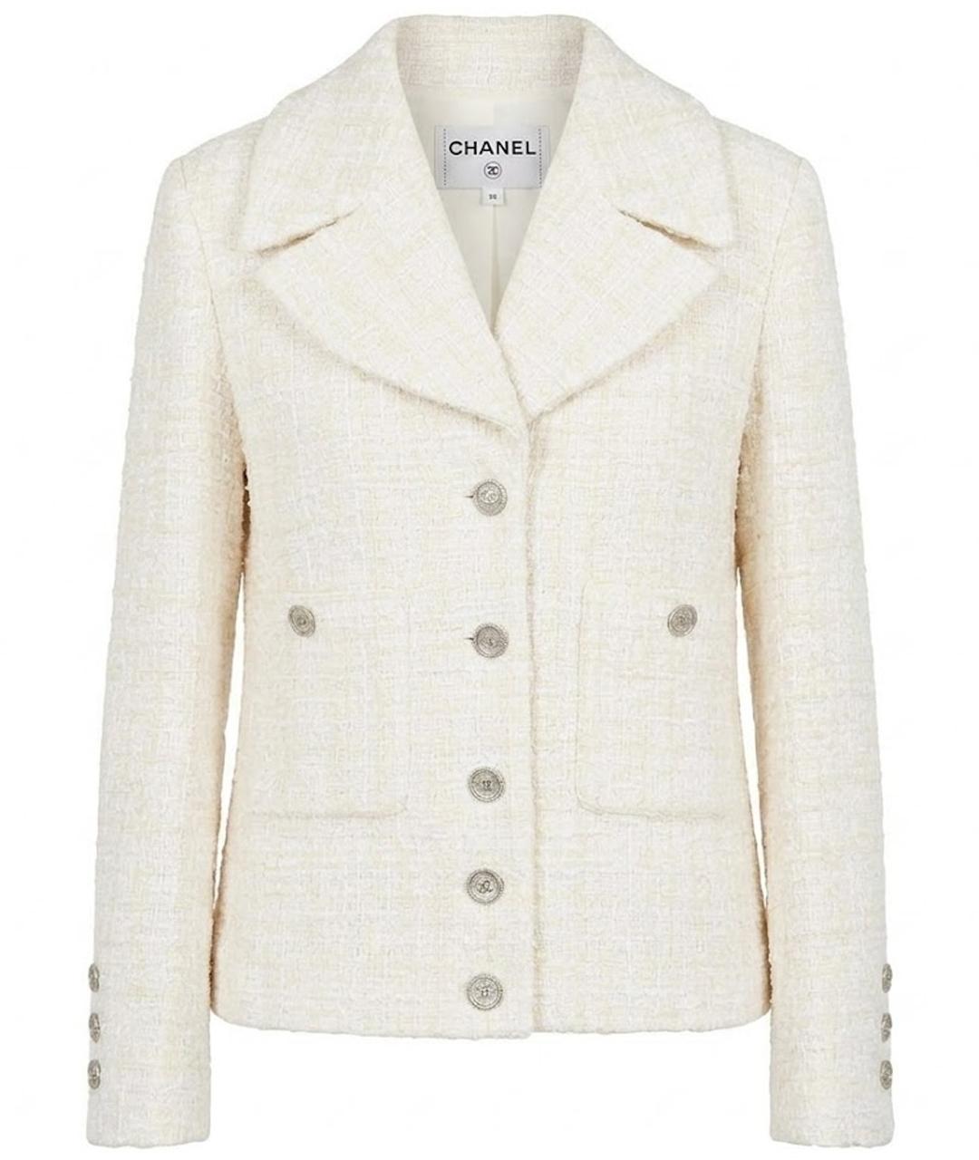 CHANEL Белый твидовый жакет/пиджак, фото 1