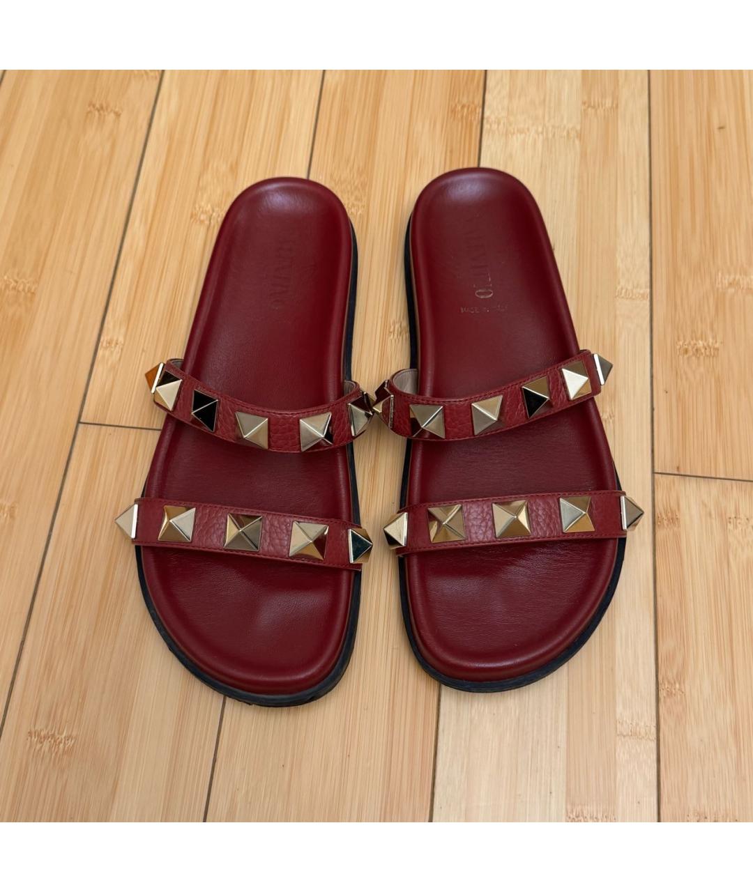 VALENTINO Бордовые кожаные шлепанцы, фото 2