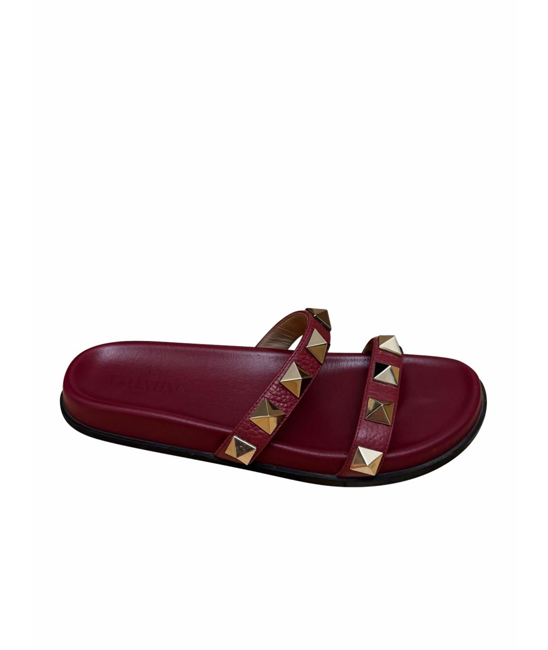 VALENTINO Бордовые кожаные шлепанцы, фото 1