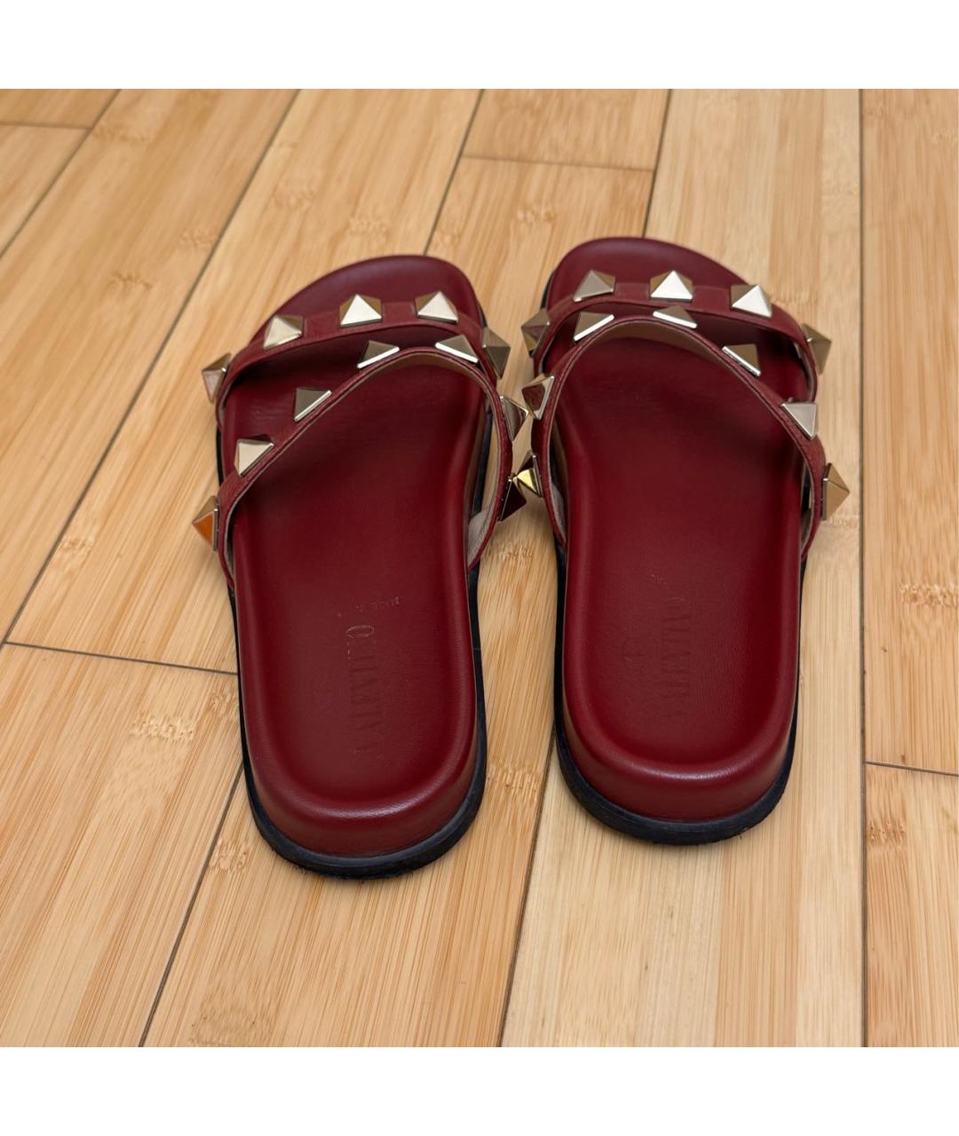 VALENTINO Бордовые кожаные шлепанцы, фото 3