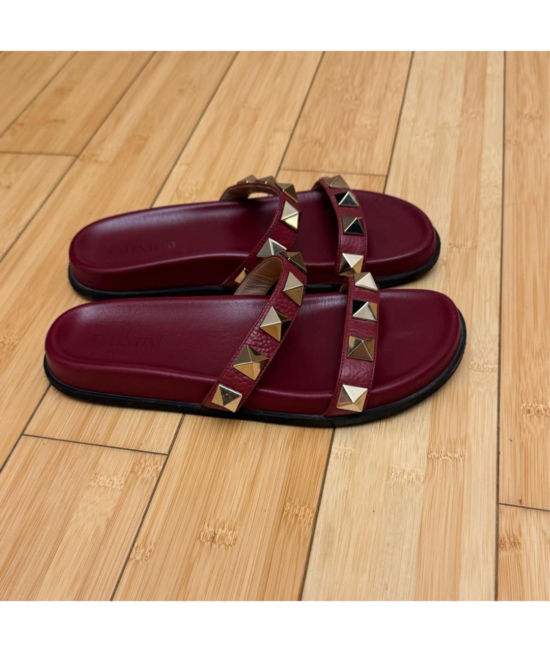 VALENTINO Бордовые кожаные шлепанцы, фото 4