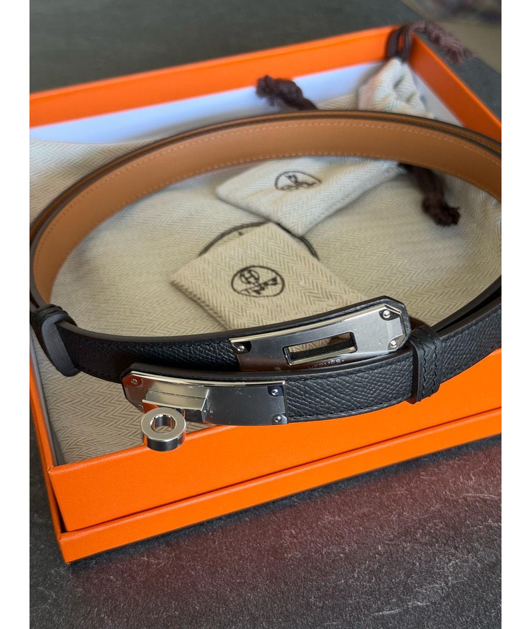 HERMES Черный кожаный ремень, фото 2