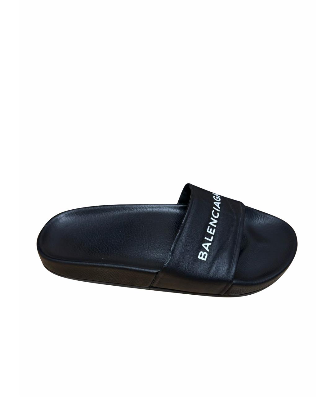 BALENCIAGA Черные кожаные шлепанцы, фото 1