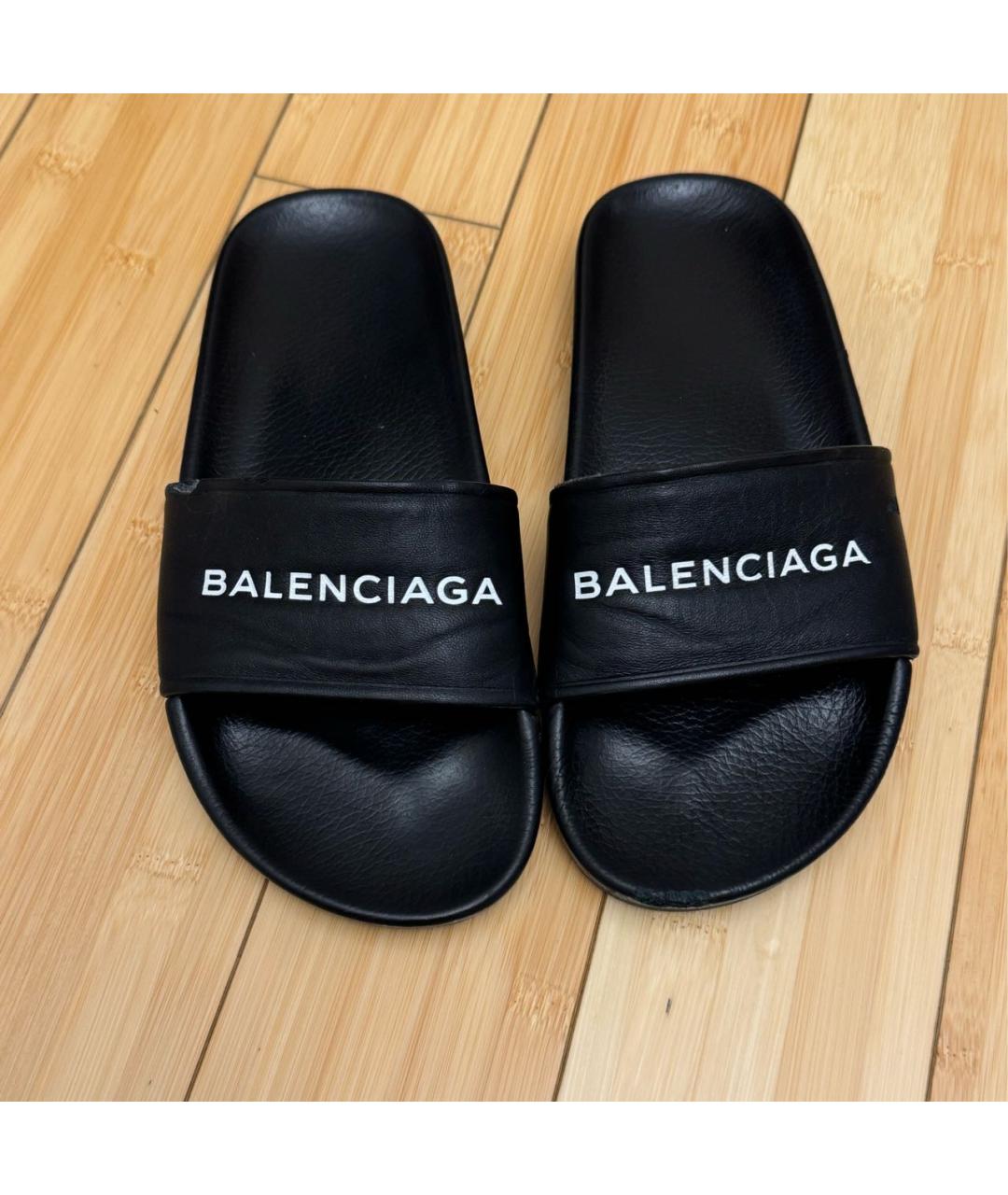 BALENCIAGA Черные кожаные шлепанцы, фото 2