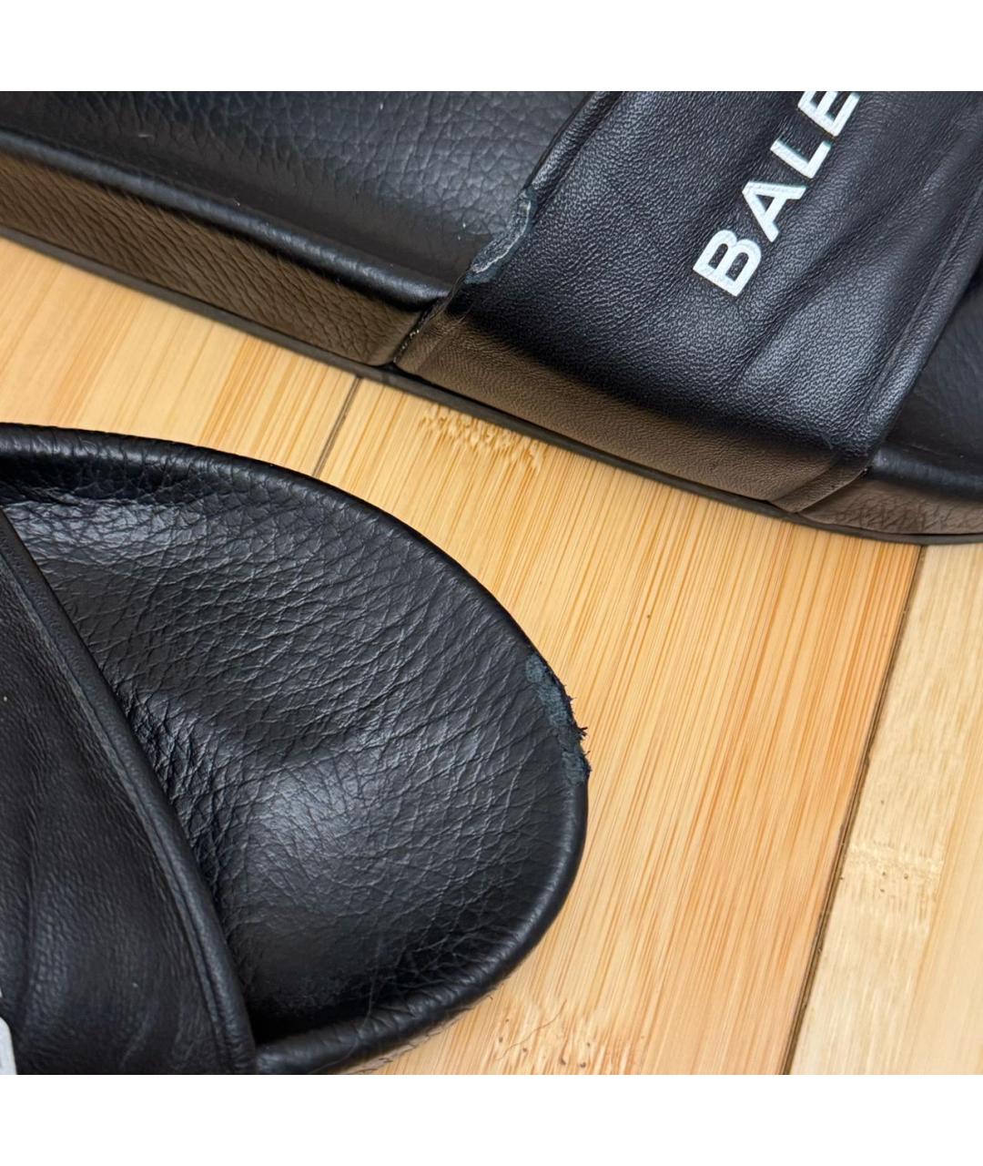 BALENCIAGA Черные кожаные шлепанцы, фото 4