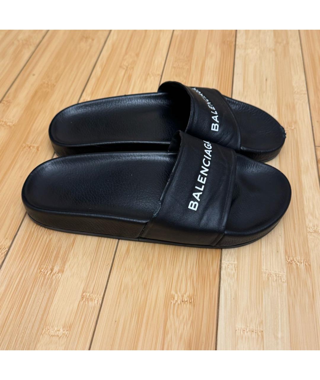 BALENCIAGA Черные кожаные шлепанцы, фото 5