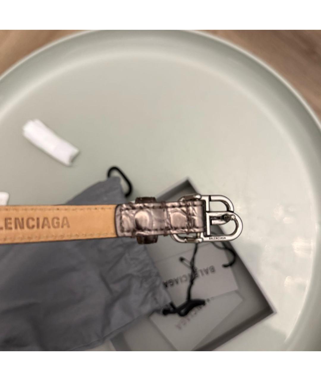 BALENCIAGA Серебрянный кожаный ремень, фото 5