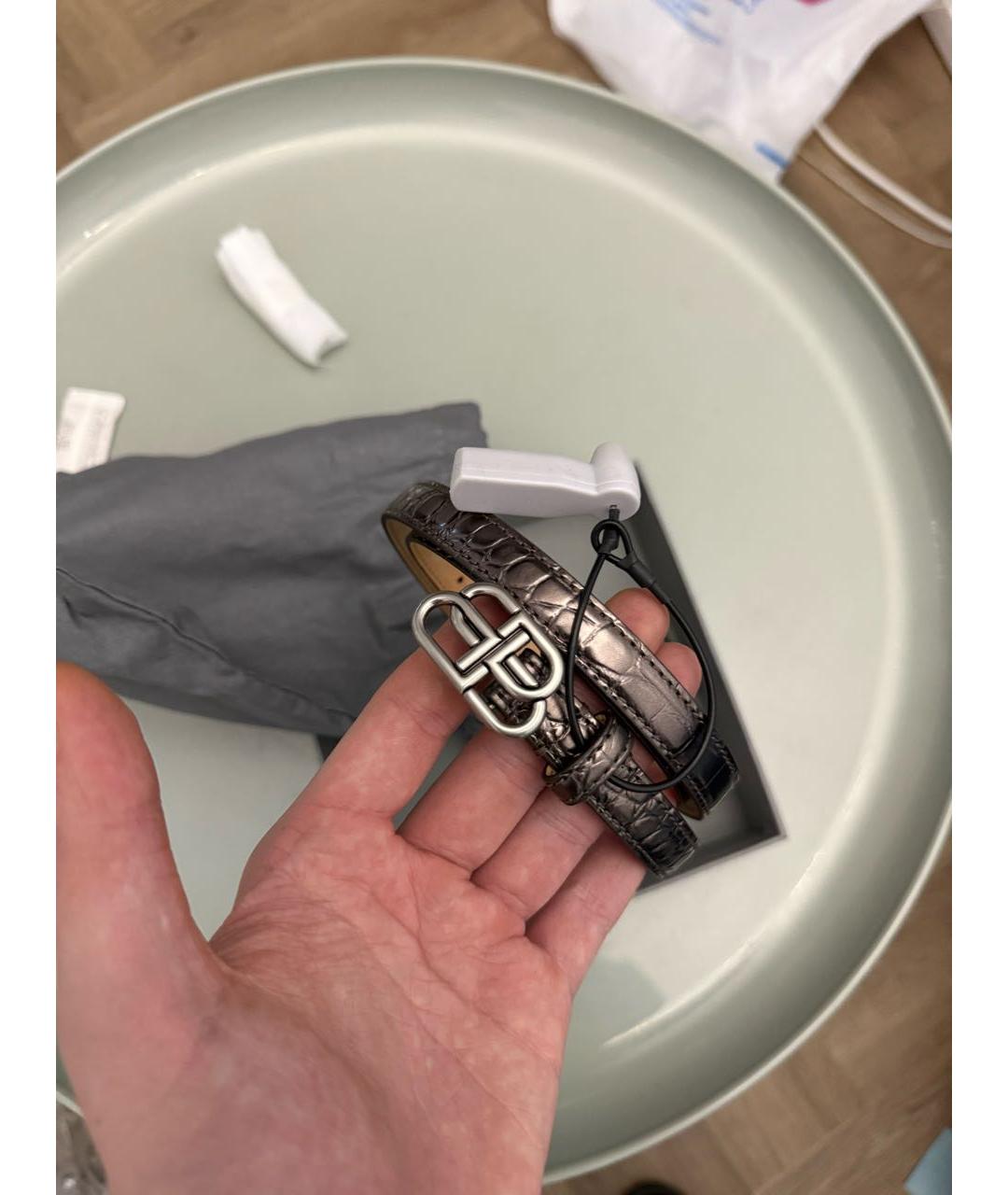 BALENCIAGA Серебрянный кожаный ремень, фото 2