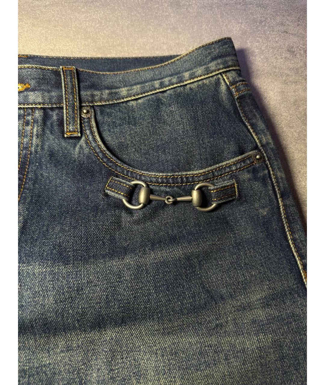 GUCCI Темно-синие хлопковые прямые джинсы, фото 3