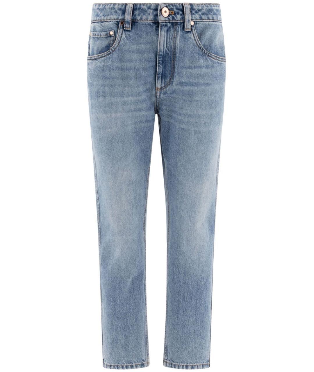 BRUNELLO CUCINELLI Голубые хлопковые прямые джинсы, фото 1