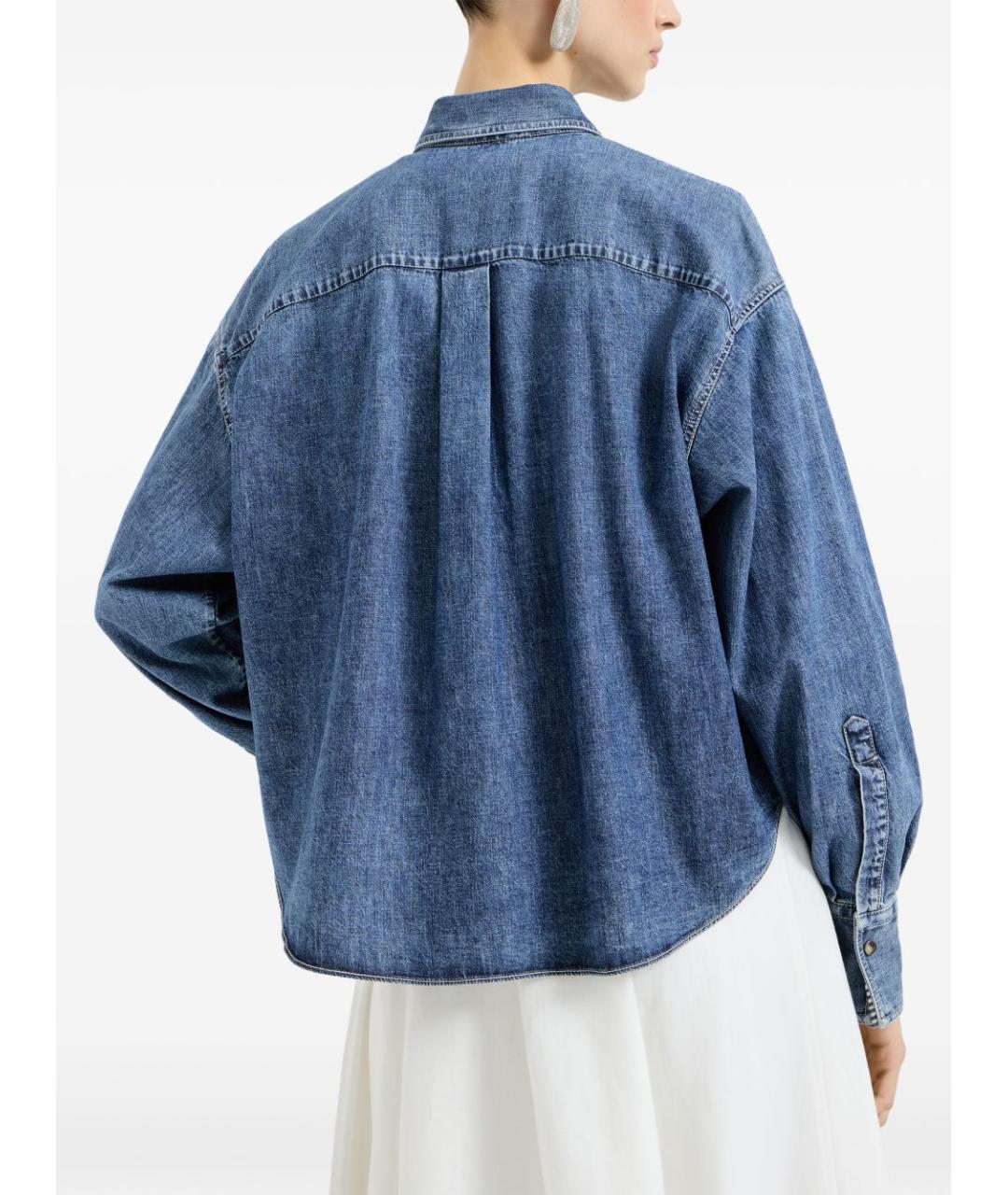 BRUNELLO CUCINELLI Синяя хлопковая рубашка, фото 4