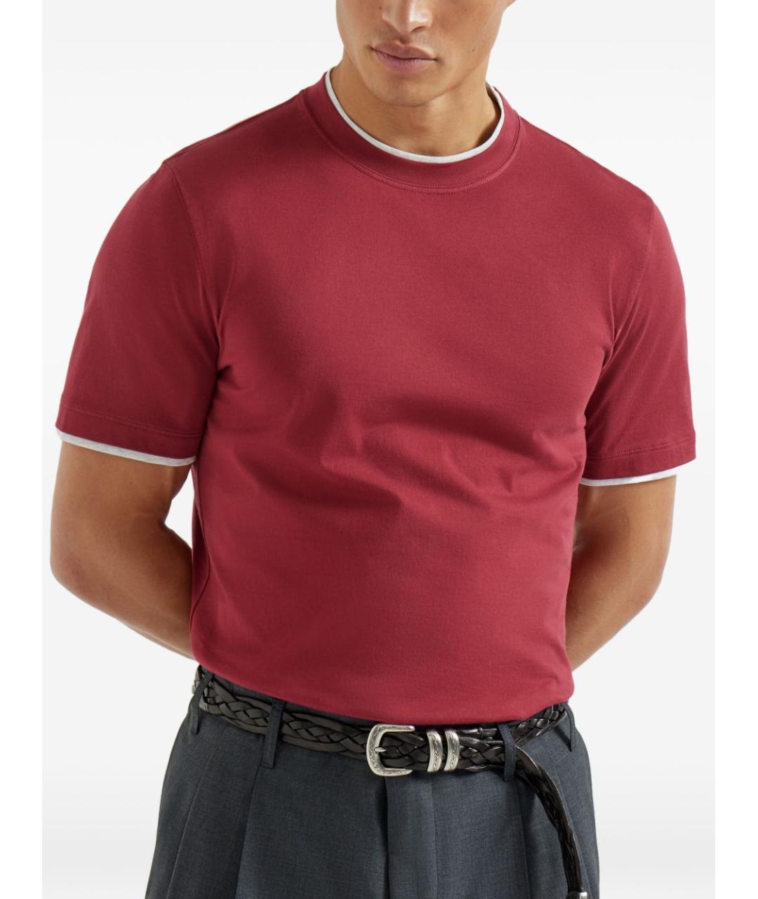 BRUNELLO CUCINELLI Красная хлопковая футболка, фото 3