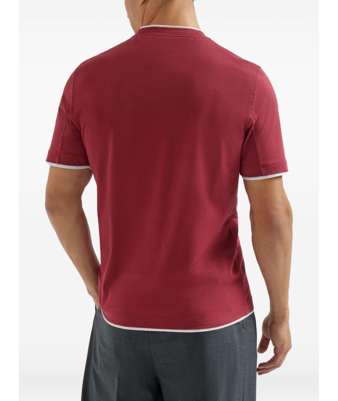 BRUNELLO CUCINELLI Красная хлопковая футболка, фото 2