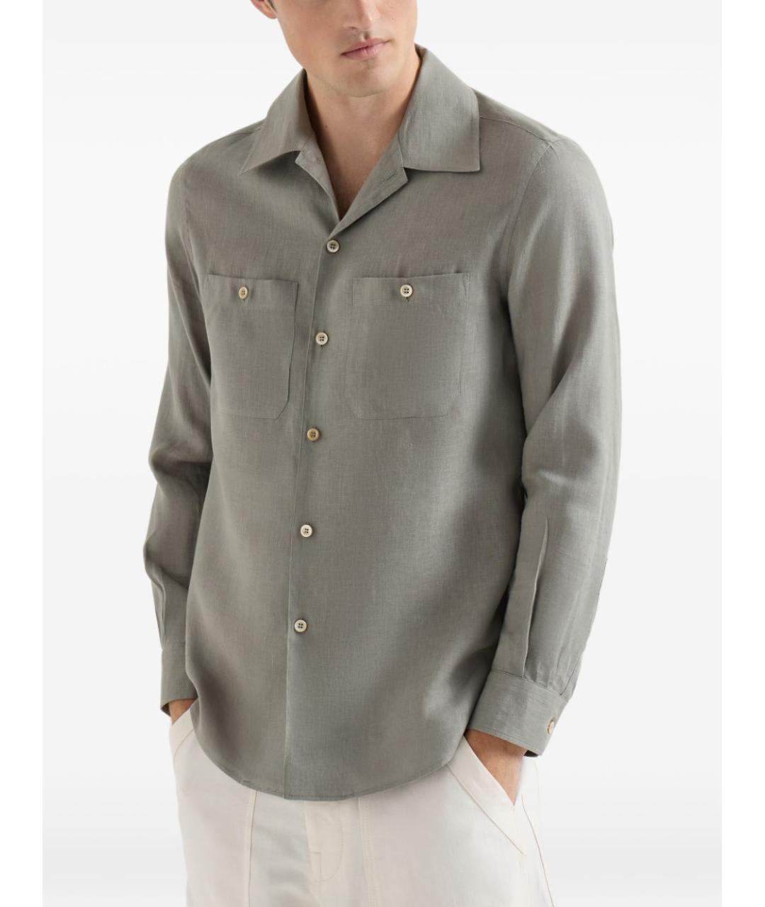 BRUNELLO CUCINELLI Серая льняная кэжуал рубашка, фото 5