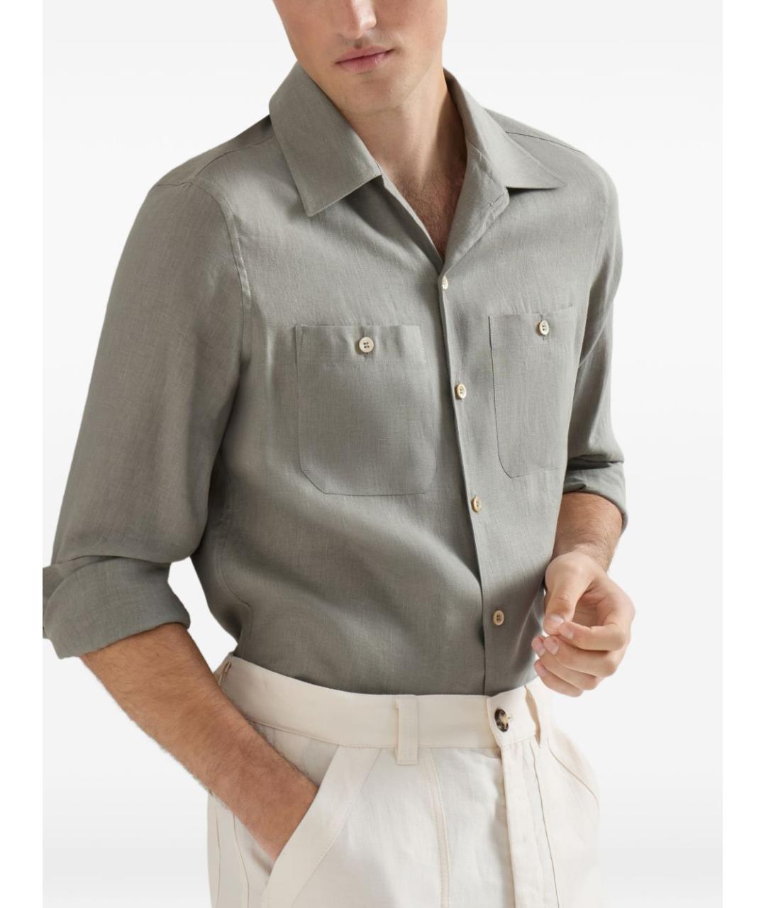 BRUNELLO CUCINELLI Серая льняная кэжуал рубашка, фото 3