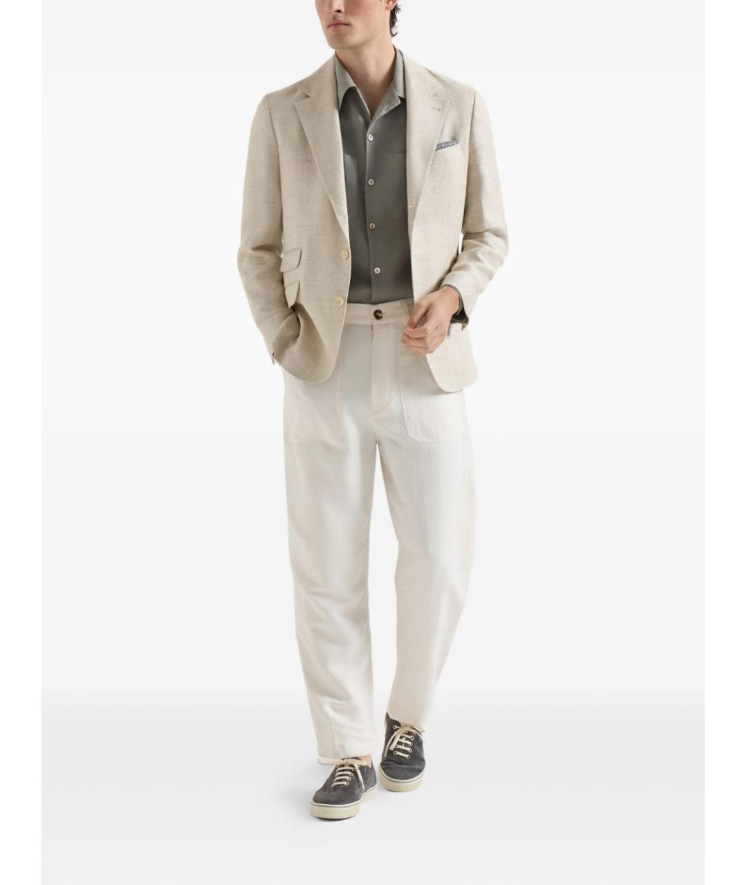 BRUNELLO CUCINELLI Серая льняная кэжуал рубашка, фото 4