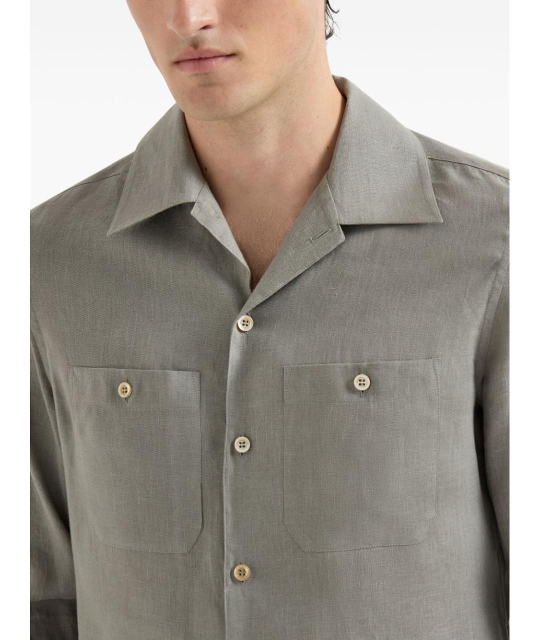BRUNELLO CUCINELLI Серая льняная кэжуал рубашка, фото 6