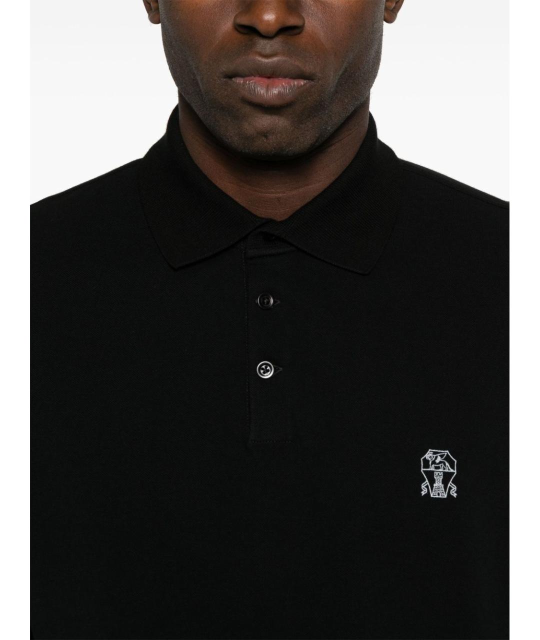 BRUNELLO CUCINELLI Черное поло с коротким рукавом, фото 4
