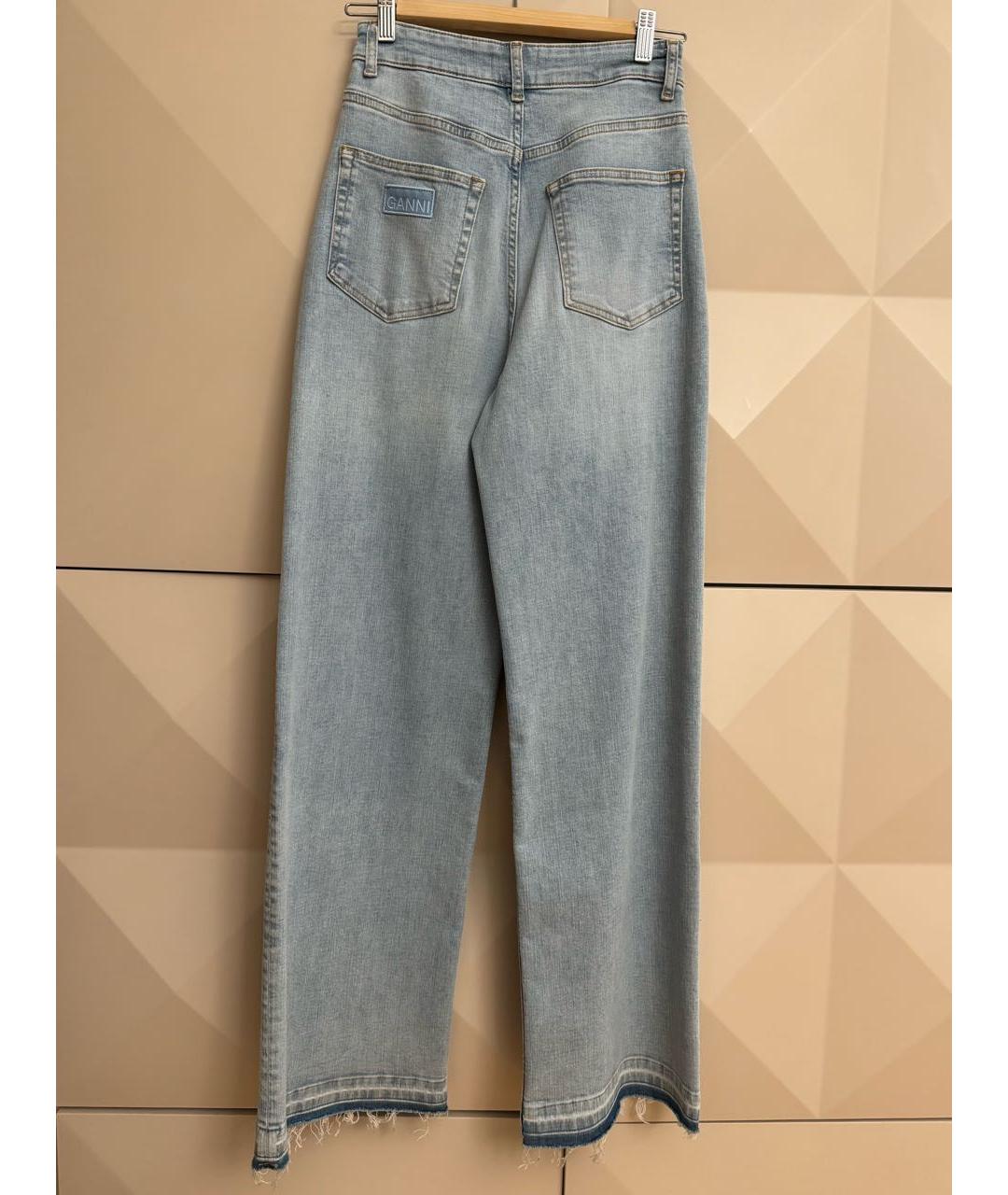 GANNI Голубые хлопко-эластановые прямые джинсы, фото 2