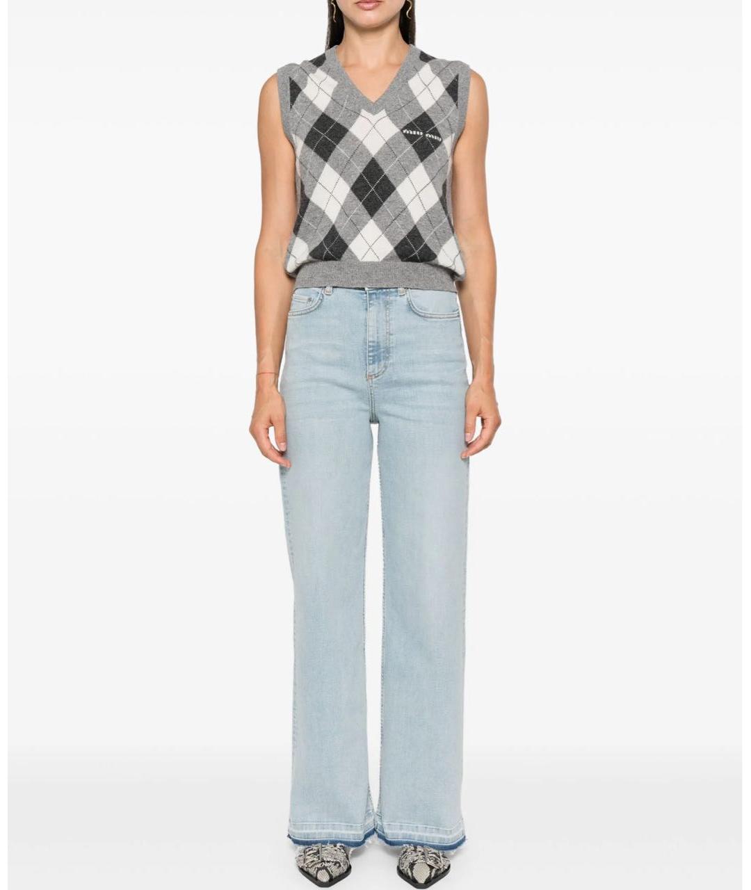 GANNI Голубые хлопко-эластановые прямые джинсы, фото 4