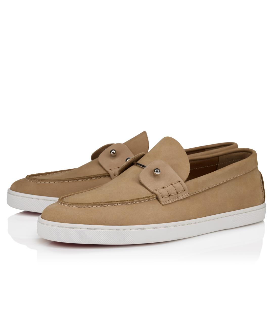 CHRISTIAN LOUBOUTIN Бежевые нубуковые лоферы, фото 5