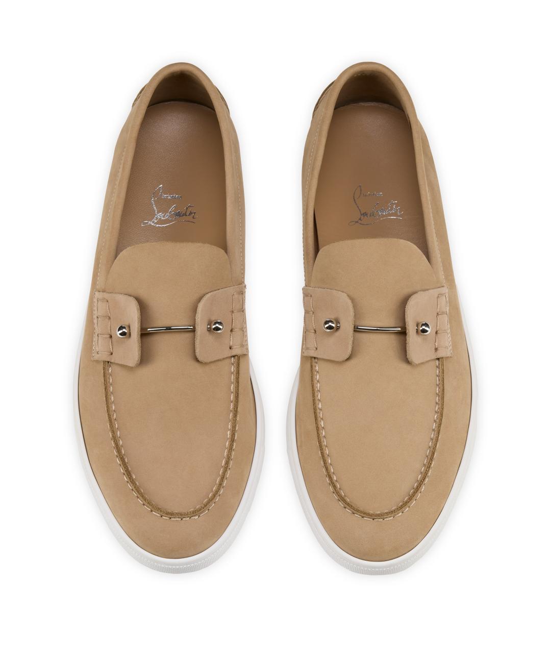 CHRISTIAN LOUBOUTIN Бежевые нубуковые лоферы, фото 3