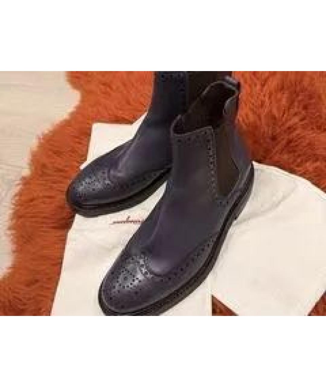 FERRAGAMO Темно-синие кожаные высокие ботинки, фото 2