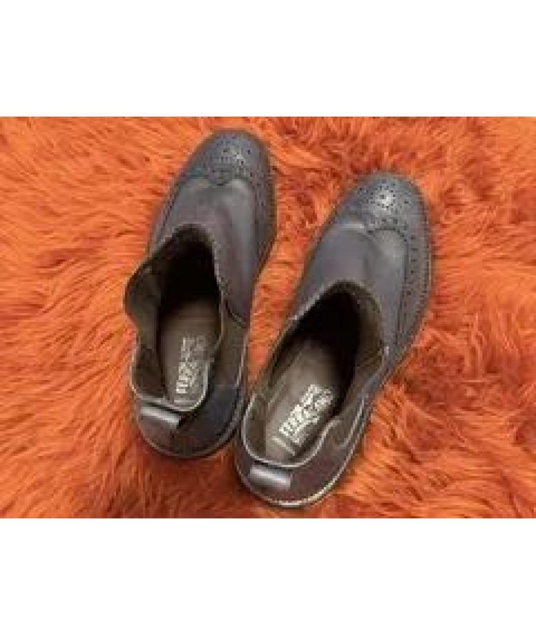 FERRAGAMO Темно-синие кожаные высокие ботинки, фото 3