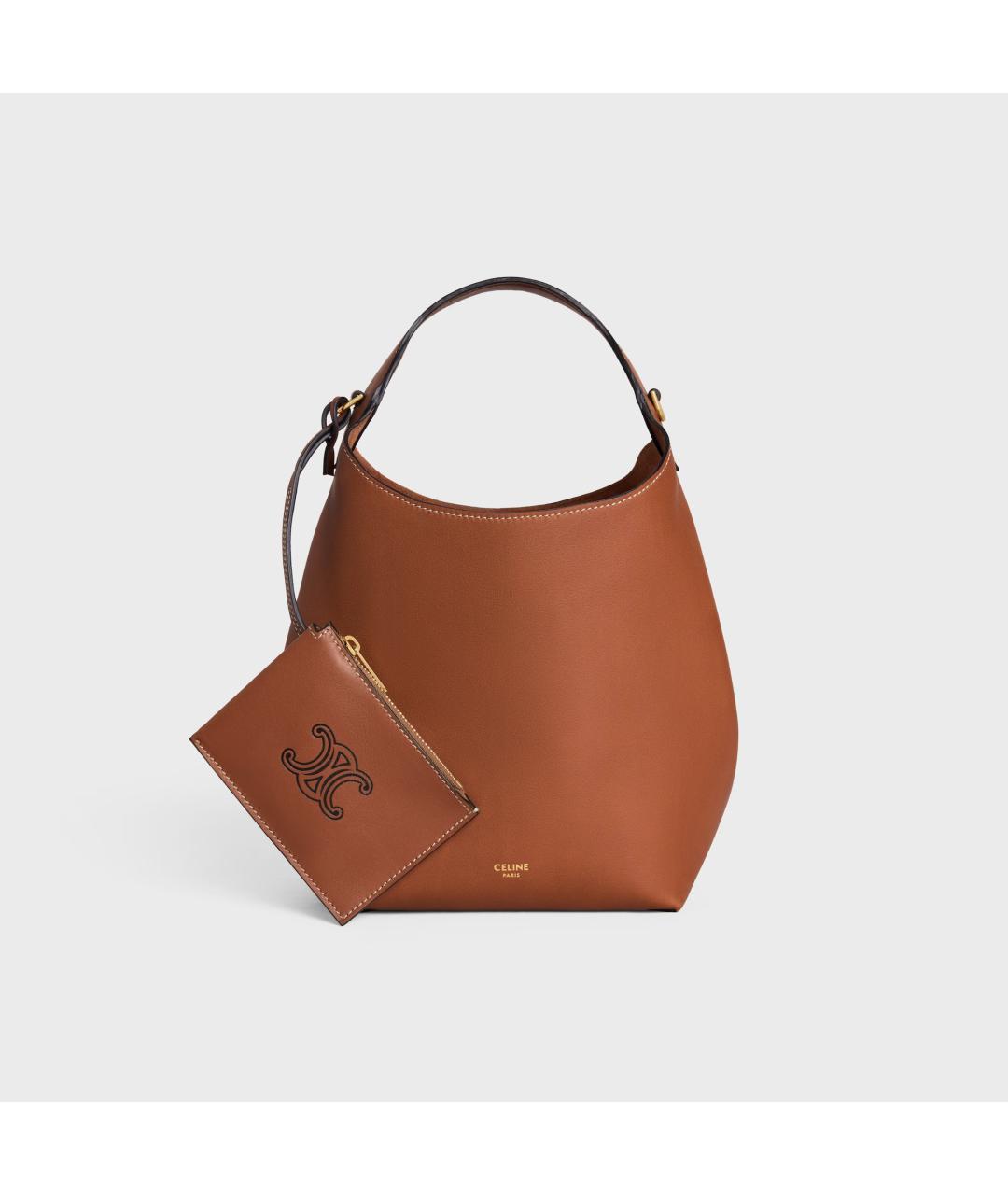 CELINE Коричневая кожаная сумка с короткими ручками, фото 1