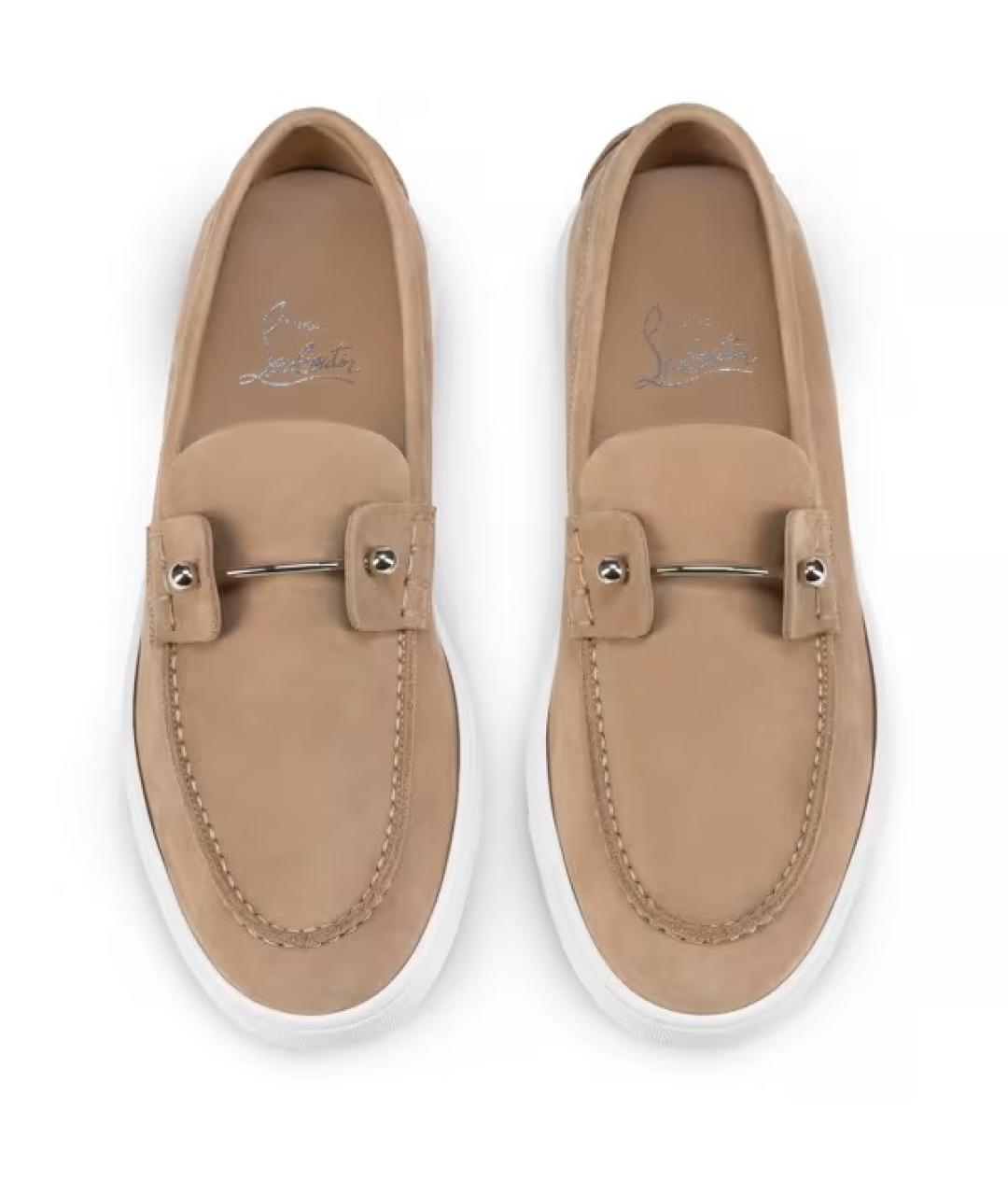 CHRISTIAN LOUBOUTIN Бежевые кожаные лоферы, фото 2