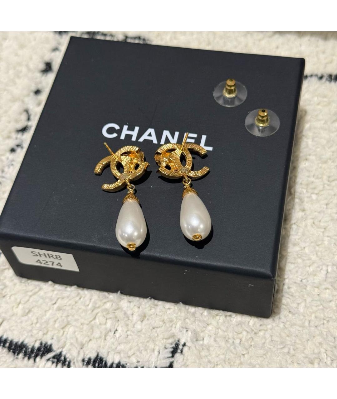 CHANEL Золотые металлические серьги, фото 6