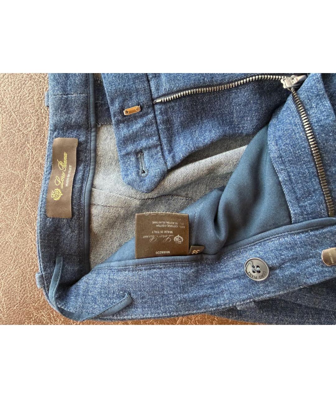 LORO PIANA Синие хлопковые брюки узкие, фото 3