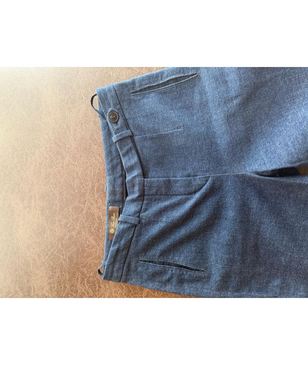 LORO PIANA Синие хлопковые брюки узкие, фото 2