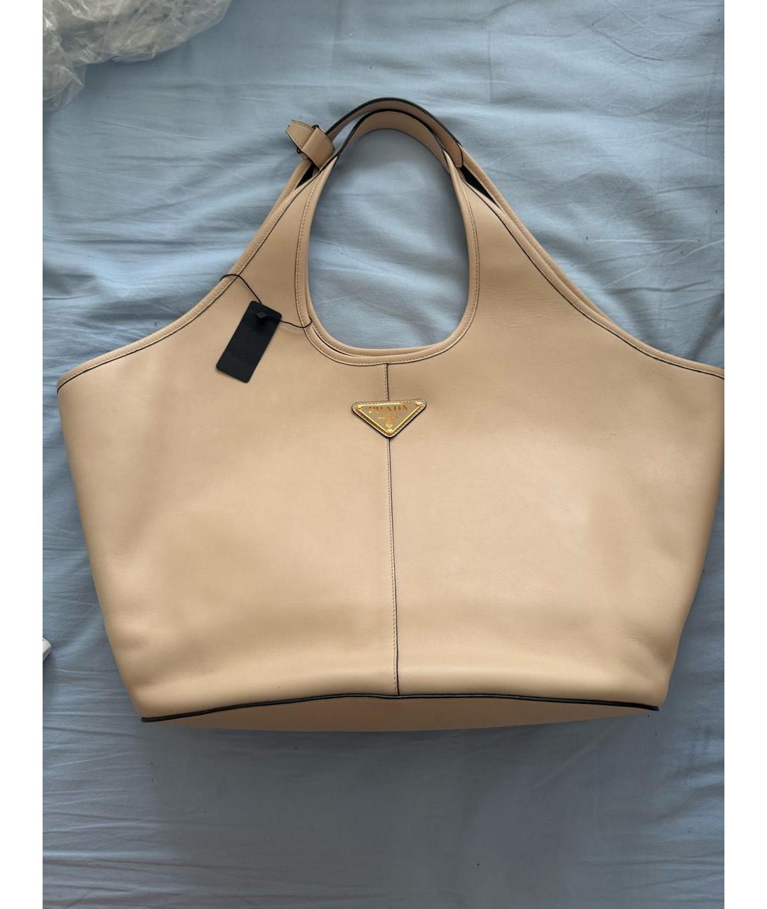 PRADA Бежевая кожаная сумка тоут, фото 8
