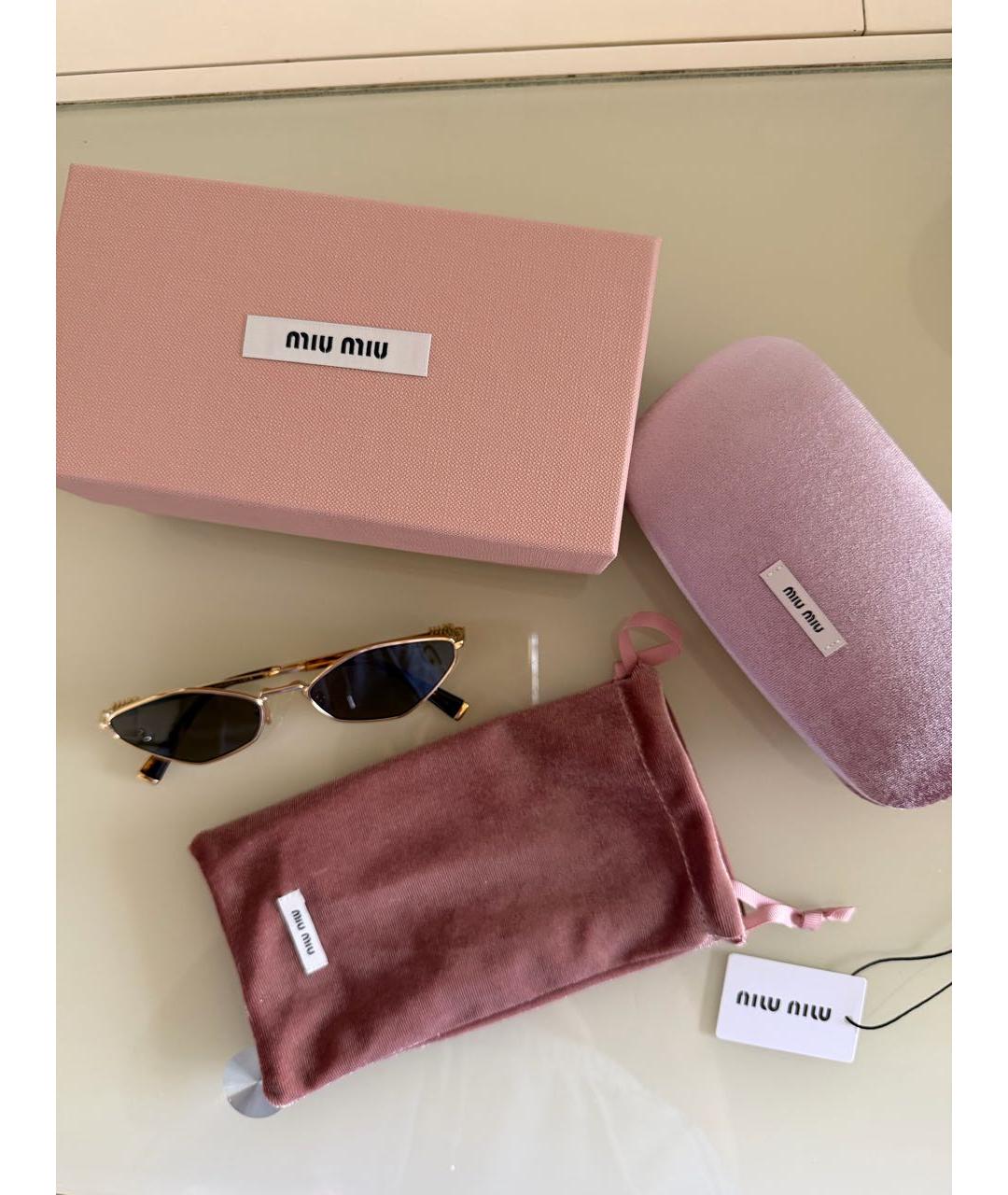 MIU MIU Золотые металлические солнцезащитные очки, фото 4