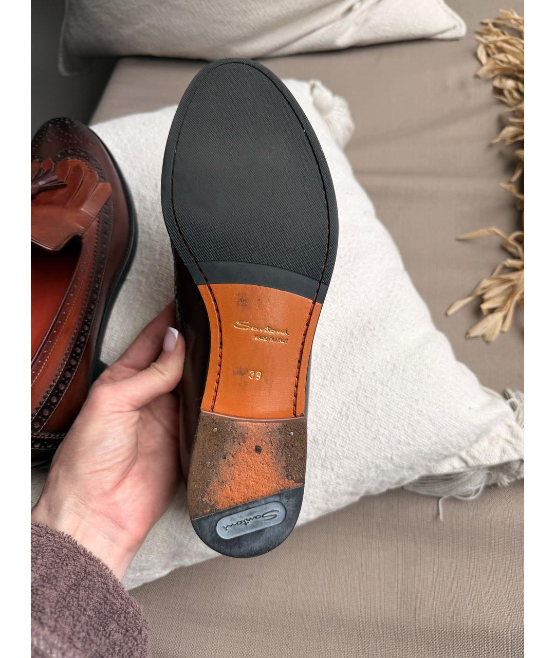 SANTONI Коричневые кожаные лоферы, фото 4