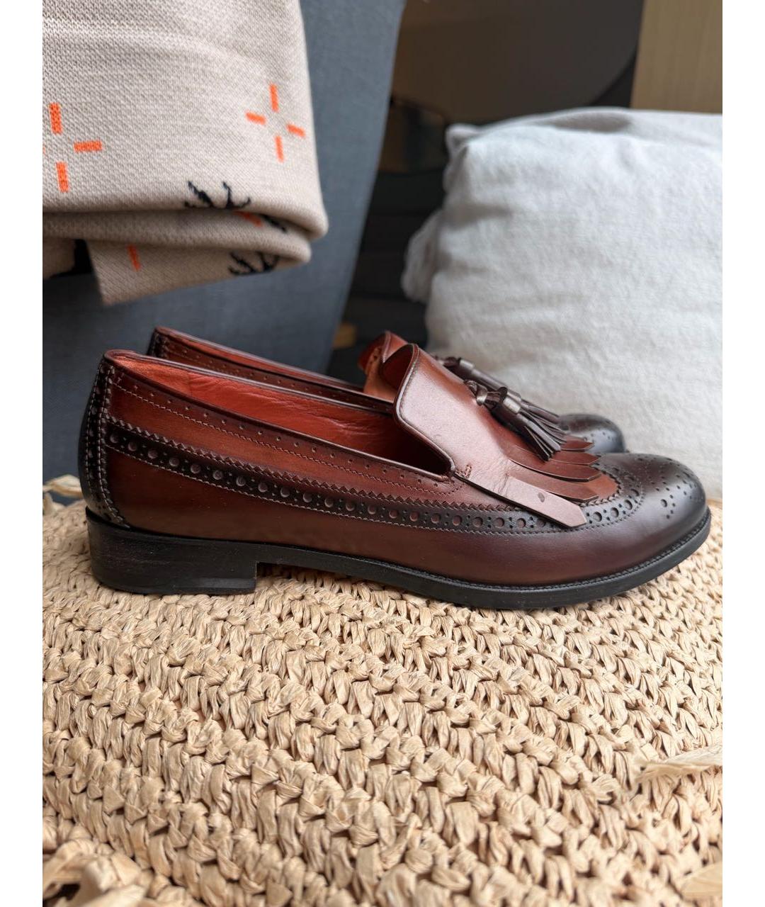SANTONI Коричневые кожаные лоферы, фото 5