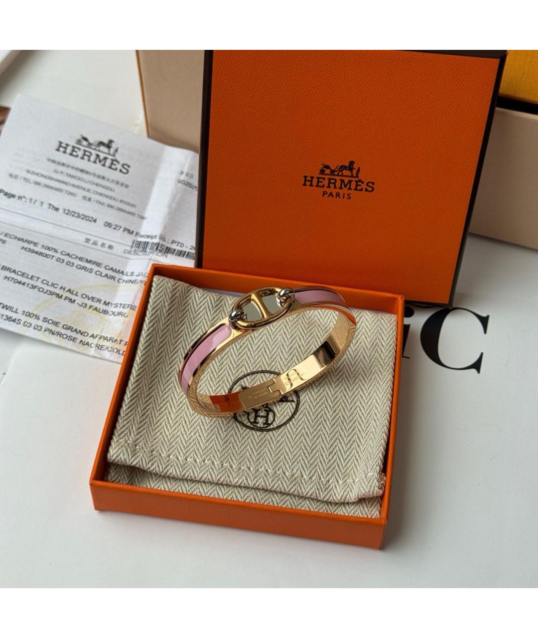 HERMES Розовый металлический браслет, фото 4