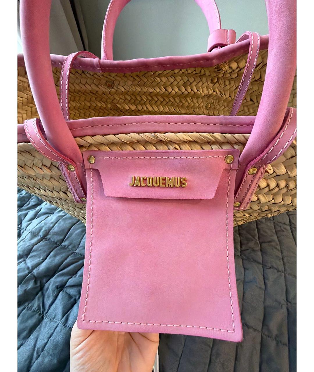 JACQUEMUS Розовая замшевая пляжная сумка, фото 5