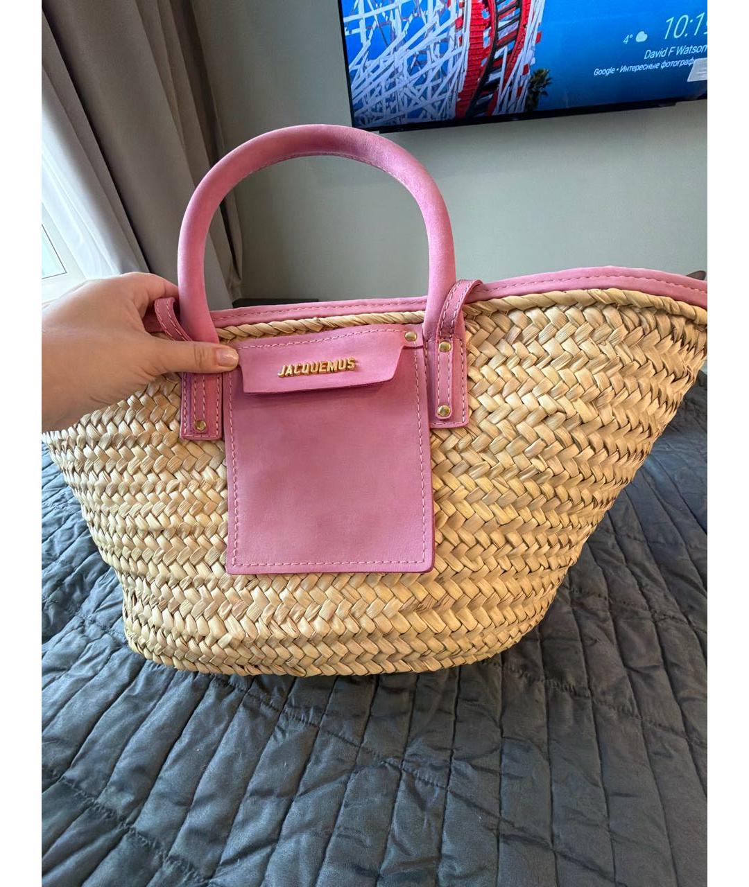 JACQUEMUS Розовая замшевая пляжная сумка, фото 6