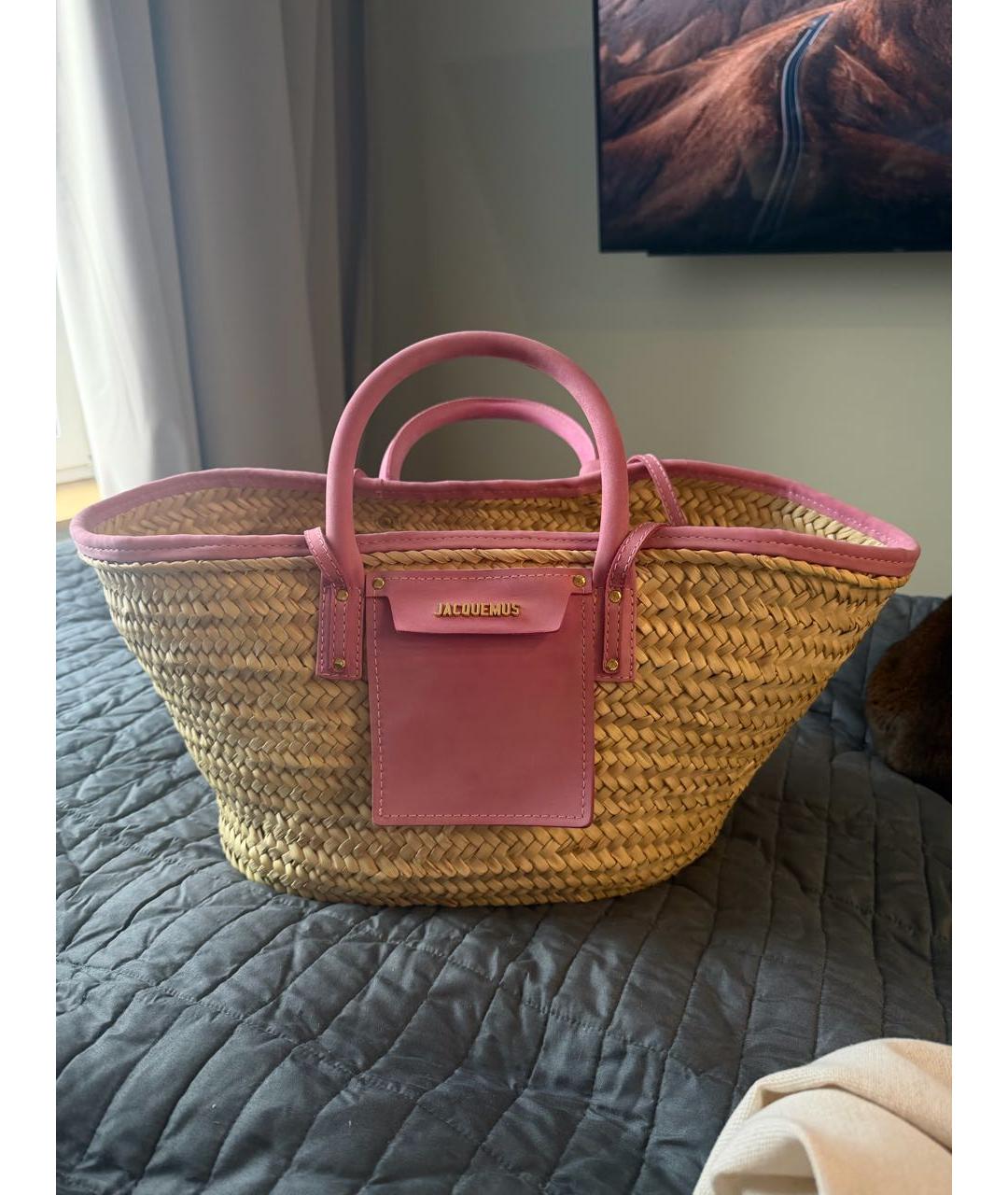 JACQUEMUS Розовая замшевая пляжная сумка, фото 7