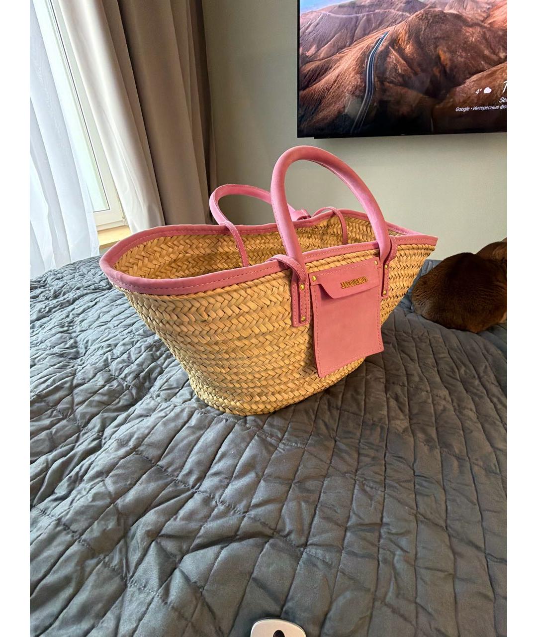 JACQUEMUS Розовая замшевая пляжная сумка, фото 2